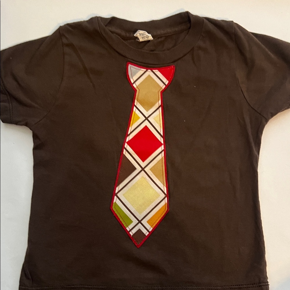Brown T-Shirt with Colorful Stitched Tie Design